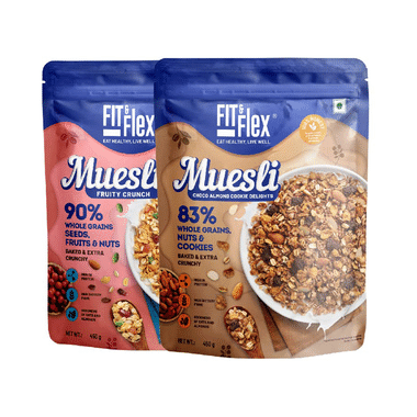 Fit & Flex Combo Pack Of Muesli Fruity Crunch & Choco Almond Cookie Delight (450gm Each)