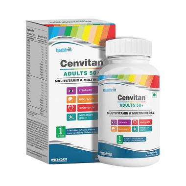 HealthVit Cenvitan Adults 50+ With Multivitamin & Multimineral For Eye, Brain, Heart & Bone Health | Tablet