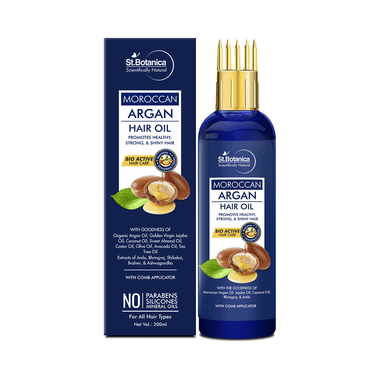 St.Botanica Moroccan Argan Hair Oil With Pure Argan, Jojoba, Almond, Castor, Olive, Avocado, Rosemary Oil With Comb Applicator
