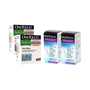 Combo Pack of OneTouch Select Test Strip 2 Box (50 Each) & One Touch Ultrasoft Lancet 2 Box (25 Each)