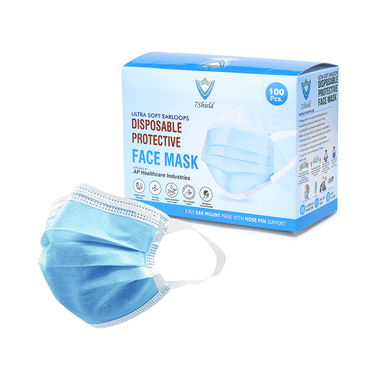 7 Shield 3 Ply Disposable Protective Face Mask with Soft Fabric Ear Loop Blue