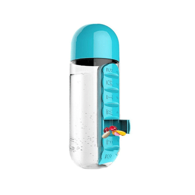 Krivish 2 In 1, 7 Compartments Weekly Medicine Pill Box With Water Bottle 600ml Multicolor