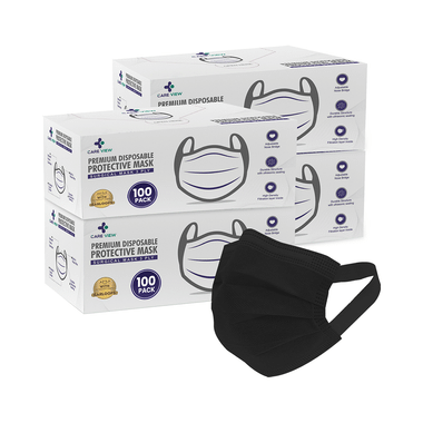 Care View 3 Ply Premium Disposable Protective Surgical Face Mask With Ear Loops Black