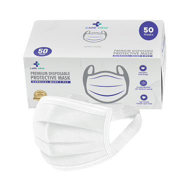 Care View 3 Ply Premium Disposable Protective Surgical Face Mask With Ear Loops White