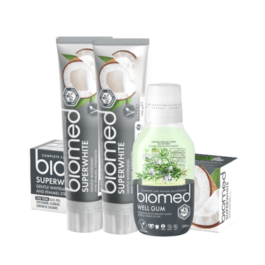 Biomed Complete Care Natural Toothpaste (100gm Each) Superwhite Buy 2 Get 1 Biomed Well Gum Mouthwash Free