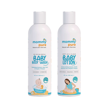 Mommypure Combo Pack Of Oh So Blissful! Baby Body Wash And Soft As A Cloud Baby Lotion (120ml Each)