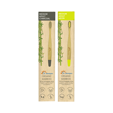 Dr. Morepen Organic Bamboo Toothbrush Adult Medium Neon & Charcoal