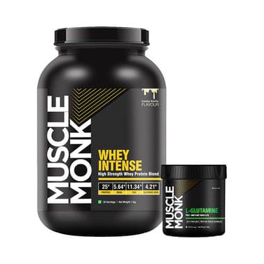 Muscle Monk Combo Pack Of Whey Intense High Strength Whey Protein Blend Creamy Vanilla 1kg & L-Glutamine Unflavoured 100gm