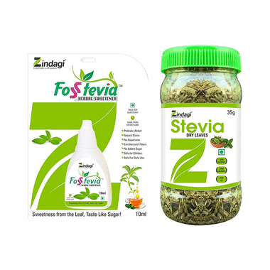 Zindagi Combo Pack of Stevia Liquid (10ml) & Stevia Dry Leaves (35gm)