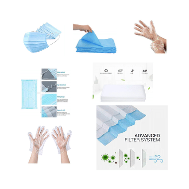 Fine Morning Pharma Covid Isolation Or Quarantine Protection Kit (20 Mask, 20 Gloves & 2 Bedsheet)