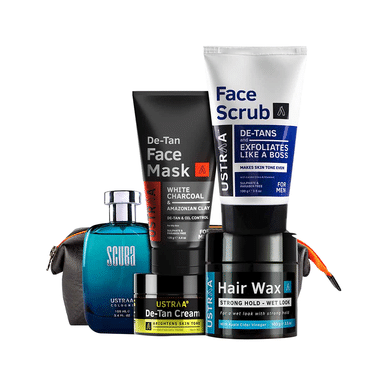 Ustraa Date Ready Kit (Hair Wax 100gm, Face Scrub 100gm, De-Tan Face Mask 125gm, De-Tan Cream 50gm & Cologne Scuba 100ml)