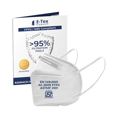 E-Tex Kawach FFP2/N95 Compliant Protective Face Mask with Earloop Free Size White