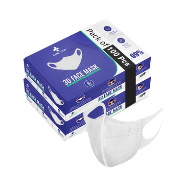 Care View 3 Dimensional Disposable Face Mask With 4 Layered Filtration And Soft Non-Woven Spandex Ear Loops White