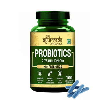 Ayurveda Organics Probiotics 2.75 Billion Cfu with Prebiotics Vegetarian Capsule