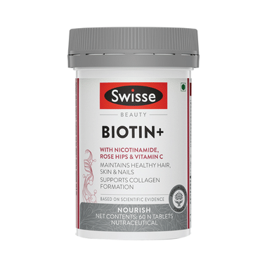 Swisse Beauty Biotin+ with Nicotinamide, Rose Hips & Vitamin C | For Hair, Skin, Nails and Collagen Formation | Tablet