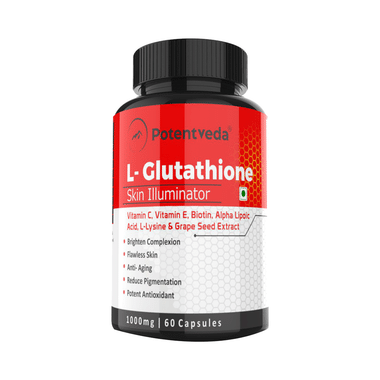 Potentveda L-Glutathione 1000mg with Vitamin C, E, Biotin, ALA & Grape Seed Extract | For Skin Health | Capsule