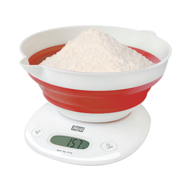 Sansui Digital Kitchen Scale With Large Foldable Bowl White & Red