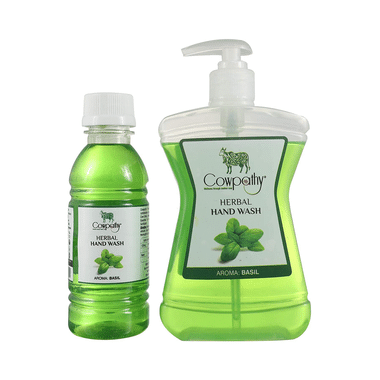 Cowpathy Combo Pack Of Herbal Hand Wash Bottle 250ml With Refill 200ml Basil