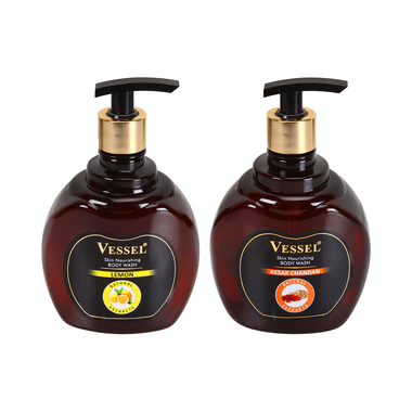 Vessel Combo Pack Of Natural Extracts Skin Nourishing Body Wash Gel With Kesar Chandan And Lemon (500ml Each)