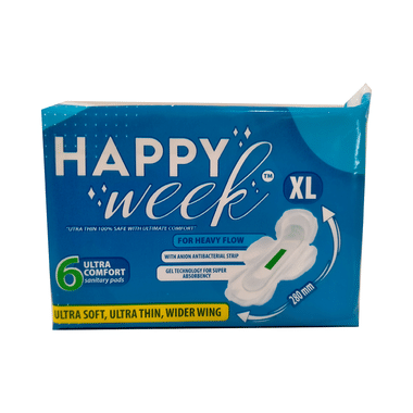 Happy Week Ultra Comfort Sanitary Pads XL Ultra Soft, Ultra Thin, Wider Wing