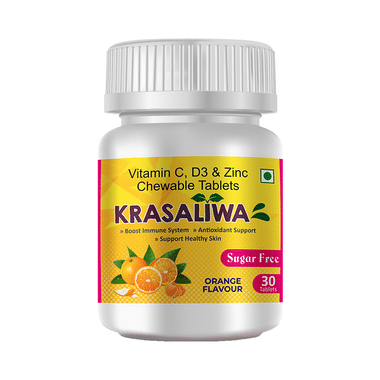 Krasaliwa Vitamin C, D3 & Zinc Chewable Tablet Orange Sugar Free