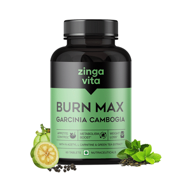 Zingavita Burn Max Garcinia Cambogia With Carnitine & Green Tea Extract | For Appetite, Metabolism & Weight Loss | Tablet