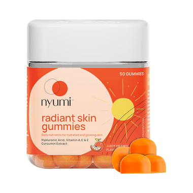 Nyumi Radiant Skin Gummies With Hyaluronic Acid | For Hydrated & Glowing Skin | Flavour Juicy Orange