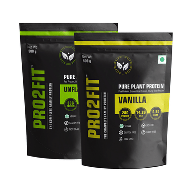 Pro2fit Unflavoured & Vanilla Pure Plant Protein (500gm Each)