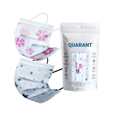 Quarant 4 Ply Designer Protective Face Mask White Combo Multicolor