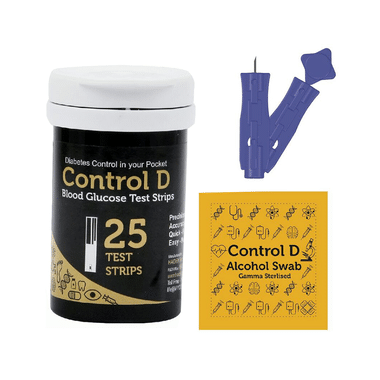 Control D Combo Pack of 25 Test Strips, 25 Alcohol Swabs and 25 Lancets