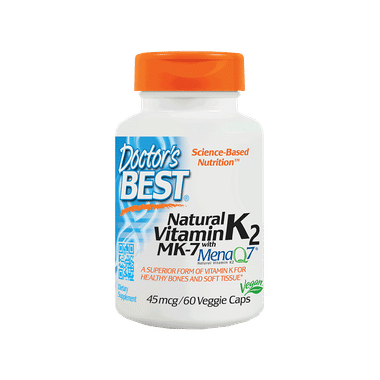 Doctor's Best Natural Vitamin K2 with MK 7, 45mcg Veggie Caps | For Healthy Bones & Soft Tissue