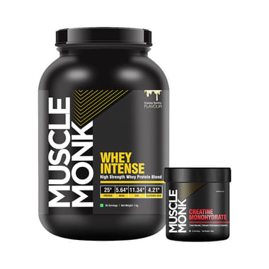 Muscle Monk Combo Pack of Whey Intense High Strength Whey Protein Blend Creamy Vanilla 1kg & Creatine Monohydrate Unflavoured 100gm