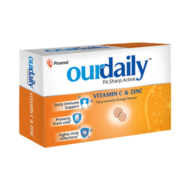 OurDaily Vitamin C & Zinc For Immunity And Protection From Cold & Infections | Flavour Tasty Lemony Orange Chewable Tablet