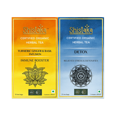 Shistaka Combo Pack Of Certified Organic Herbal Tea (1.8gm Each) Turmeric Ginger & Basil Infusion & Detox