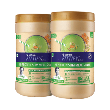 Saffola Fittify Gourmet Hi-Protein Slim Meal-Shake Powder (420gm Each) Pistachio Almond Buy 1 Get 1 Free