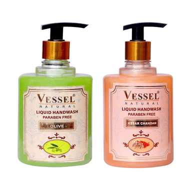 Vessel Combo Pack Of Natural Paraben Free Premium Liquid Handwash Kesar Chandan And Olive (500ml Each)