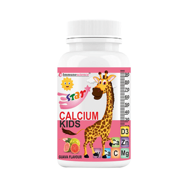 Immunescience Kids Calcium With Vitamin D3 + C, Zinc & Magnesium | Flavour Guava Chewable Tablet