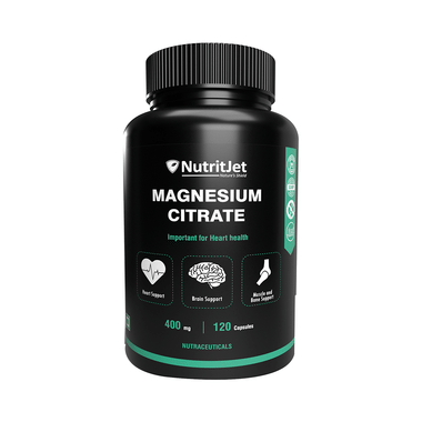 NutritJet Magnesium Citrate 400mg For Heart, Brain, Muscles & Bones | Capsule