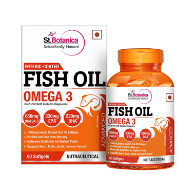 St.Botanica Enteric Coated Fish Oil Omega 3 Advanced With 1000mg Fish Oil And 650mg Omega 3 Softgels