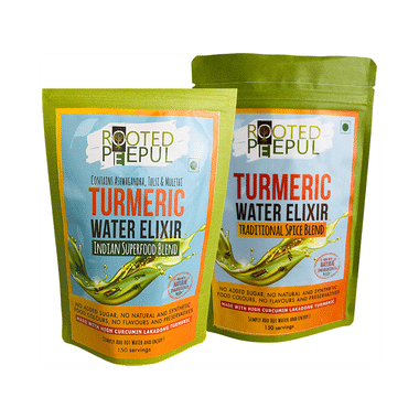 Rooted Peepul Combo Pack Of Turmeric Water Elixir Indian Superfood Blend & Turmeric Water Elixir Traditional Spice Blend (150gm Each)