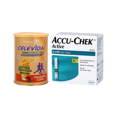 Combo Pack of Celevida Kesar Elaichi Nutrition Drink 400gm &  Accu-Chek Active 100 Test Strip