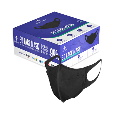 Care View 3 Dimensional Disposable Face Mask With 4 Layered Filtration And Soft Non-Woven Spandex Ear Loops Black