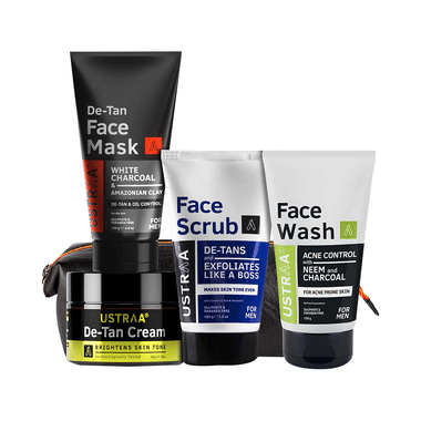 Ustraa Tough Men's Face Kit (Face Scrub 100gm, Face Wash 100gm, De-Tan Face Mask 125gm & De-Tan Face Cream 50gm)