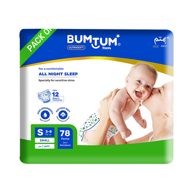 Bumtum Ultrasoft Baby Diaper Pants, Cottony Soft High Absorb Technology (78 Each) Small