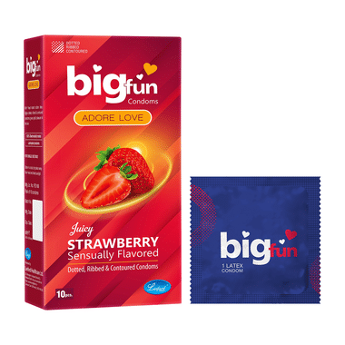 Bigfun Dotted, Ribbed & Contoured Condom Juicy Strawberry