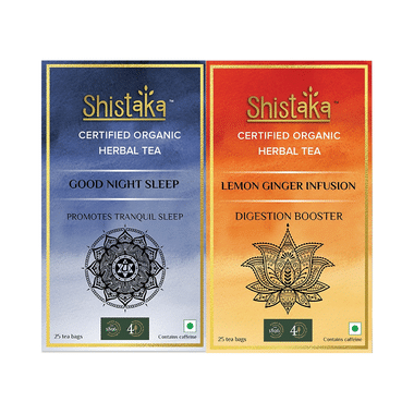 Shistaka Combo Pack Of Certified Organic Herbal Tea (1.8gm Each) Good Night Sleep & Lemon Ginger Infusion