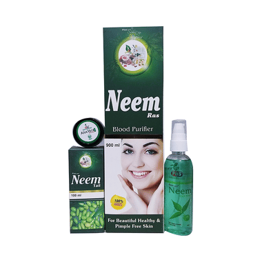 Shri Nath Neem Kit (Neem Face Wash 100ml, Neem Ras 900ml and Neem Tail 100ml) with Aloevera 10gm Gel Free