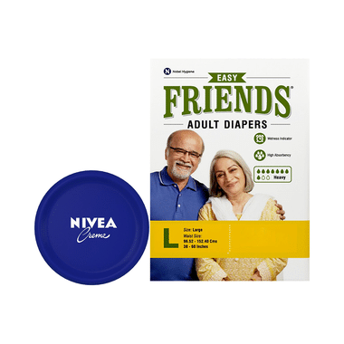 Combo Pack of Friends Easy 10 Adult Diaper, Large & Nivea Creme 200ml