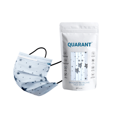 Quarant 4 Ply Designer Protective Face Mask Stary White Print White