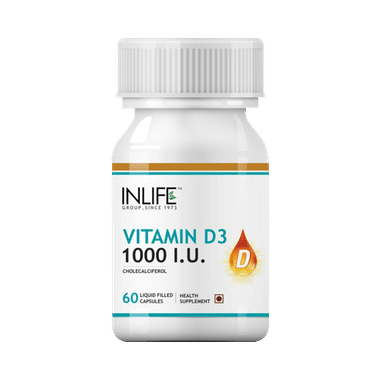 Inlife Vitamin D3 (Cholecalciferol) 1000IU | Liquid Filled Capsule